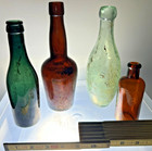 Antique  4 Glass Bottle Lot Amber Green Aqua Medicine Soda Apothecary Decor