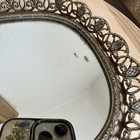 Vtg Mirror Vanity Perfume Tray 7 5 Inch Oval Filigree Gold Hollywood Regency