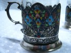 6 Antique Persian Islamic Middle East Solid Silver Enamel Cup Holder Marked 357g