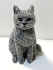 Needle Felted  Cat  Cat Figurine Gray Cat Orange Eyes  Doll Pet  Desk Ornament