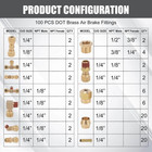 100pcs Brass Dot Air Brake Line Fittings Kit  1 4  3 8 1 2 Compression Air Nylon