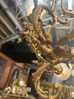 Antique French Gilded Figural Bronze Chandelier  Cherubs  Rare Shades circa 1860
