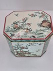 Vtg Daher Tin England Lidded Box Chinoiserie Bird Floral Octagon 5 5  Peacock 