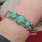 Old Vtg Native American Navajo 3-stone Royston Turquoise Stamped Silver Bracelet