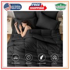 7 Piece Queen Comforter Bed In A Bag Set Ultra Soft Down Alternative Black