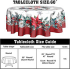 Red White Christmas Tablecloth Round 60 Inch Xmas Poinsettia Birds Snowflake Was