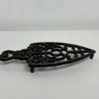 Vintage Cast Iron Trivet Floral Filigree Sad Iron Shape Three Footed Black Metal