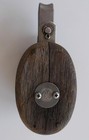 Vintage Wooden Sailing Block 5 8  D Bronze Double Sheaves Albatross Logo Oal 5 