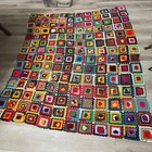 Vintage Handmade Crochet Afghan Throw Blanket Granny Square 78 x64  Cottage