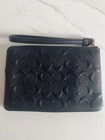 Coach Corner Zip Wristlet In Signature Leather Black Gold  no Box 