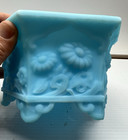 Vintage Fenton Blue Satin Glass Chrysanthemum Hexagon Footed Planter Bowl Dish