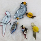 Tropical Bird Lapel Pin Lot W  Enamel  Tin   Painted Ceramic - Parrot Parakeet