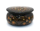 Russian Hand Painted Round Black Lacquer Trinket Box 2007