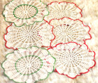 Vtg  Hand Crocheted Doily Lot  Four Red Two Green  9 - 11 Inches  Six In Lot