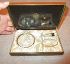 Vtg 50s Max Factor Iridescent Mother Of Pearl Vanity Set 3 Piece Hi Society Box