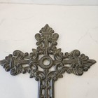 Cast Iron Wall Cross Plaque Brown Distressed Rustic Primitive Christian Decor