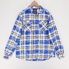 Hamms Angry Minnow Vintage Flannel Shirt Mens L Blue Plaid Beer Patch Bleached