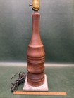 Mcm Vtg Turned Teak Wood Desk Table Lamp 30  Tall W  Marble Base   Brass Finial