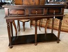 Vintage Solid Hardwood Tiered Server Sideboard Buffet Console Table With Drawers