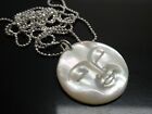 Vintage Moon Face Carved Mother Of Pearl Shell 925 Pendant Necklace Sp 24  Chain