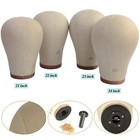 Cork Canvas Block Wig Head Mannequin For Wigs 24 Inch Wig Head Stand With Man   