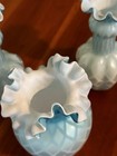 Trio  Vintage Fenton  Light Blue Satin Diamond Optic Vases 7 Tall