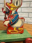 Vintage 1940s Fisher Price Donald Duck Drum Major Pull Toy  400 Wooden