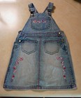 Vtg Disney Kids Girls Denim Jumper Embroidered Pink Flowers   Butterfly Size 4 5