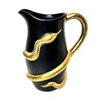 Snake Pitcher Black Gold Serpent Gothic Stoneware 56 Oz