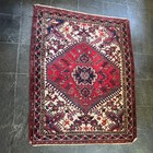 Vintage Heriz Serapi Rug Handknotted Wool Mid Century Red Square 1950s