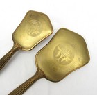 Vintage Gold Tone Vanity Hand Mirror And Hairbrush Set Flower Basket Back
