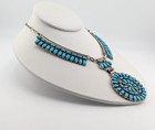 Vintage Navajo Necklace Handmade Cluster Turquoise Pendant Na Sterling Silver