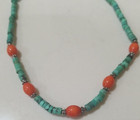Vintage Sterling Silver 925 Turquoise Disc Coral Necklace -16 