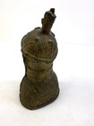 Vintage Small African Benin Bronze Figural Head  5 Inches  Lost Wax Statue