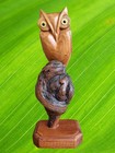 Vtg Wooden Hand Carved 8-1 4  Owl Figurine Folk Art Gift Rustic W unique Perch