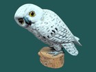 Hand Carved Snowy Owl Figurine - Rustic Home Decor - Hand Painted Bird On Stump