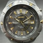 Seiko Kinetic Watch Men 40mm Gray Dial Two Tone Date 5m62-0ah0 New Cap