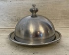Web Early American Pewter Domed Butter Cheese Dish Vintage W  Glass Bowl