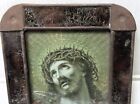 Antique Tin   Glass Nicho With Christ Picture  Retablo - Mexico Folk Art