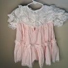 Vintage 80s Girls Dress 3t Pink white Stripe Lace Ruffle Prairie Cottagecore