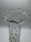 Vintage Pressed Swung Tall Flower  Pattern Glass Vase  Ruffled Edge