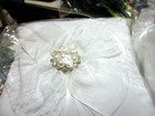 White Satin Pillow Basket Flower Girl Ring Bearer Pen Stand Book Pearl Rhineston