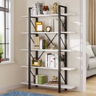 5 Tier Industrial Bookcase White Bookshelf Wide Shelf Rack Display Living Room