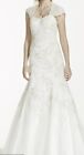 David   s Bridal  Wg3640 Tulle On Satin Cap Sleeve Trumpet Wedding Gown Sz 10 Nwt 