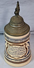 Vintage German Stoneware Beer Stein With Pewter Lid Blue Relief Lidded Tankard