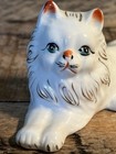 Vtg White Ceramic Kitty Cat Figurine Laying Down Home Decor