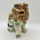 Vintage Chinese Green blue Glazed Porcelain Sitting Foo Dog Statue   9    Tall