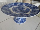 Old Vintage Blue Transferware Pedestal Cake Stand Serving Dish Footed Compote