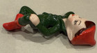 Vintage  Mcm Green Christmas Pixie Elf Ceramic Hand Painted Figurine  kriess  