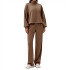 Women Athletic Tracksuit Set Long Sleeve Sweatshirt Straight Leg Pants 2pcs
